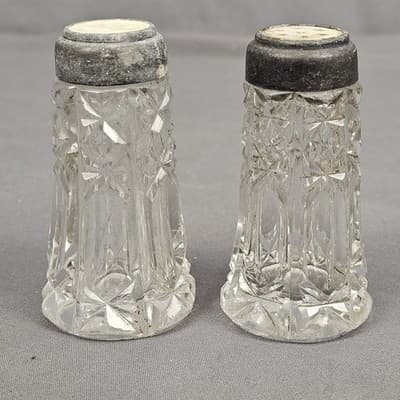 Antique Cut Glass salt & pepper shakers - Heavy Clear Glass