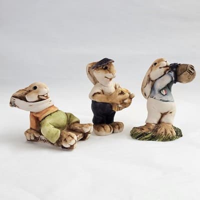 ARTEFICE OTTANTA D Esposito 1980's Figurines ~ Lot of 3 ~ Bunny Rabbits Italy