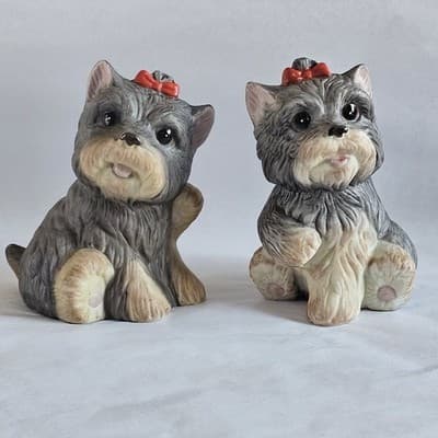 Vintage Yorkshire Terrier Dog Figurines by HOMCO Yorkie Dog W/ Bow 3.5” Set of 2