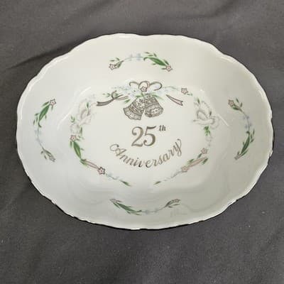 Vintage 1984 Lefton 25th Anniversary Bowl Trinket Dish