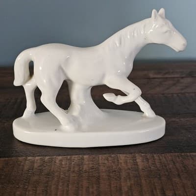 Vintage White Porcelain Horse on Base Mid Century 4" x 5"