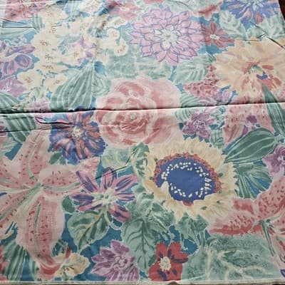Vintage Bloomscraft Fabric Screen Print w Teflon Floral Cotton 54 x 54, 1.5 Yard
