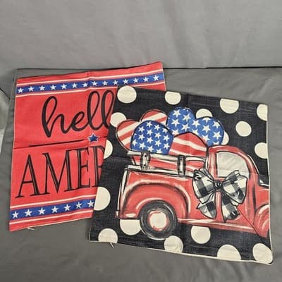 Pillow Covers Christmas Holiday Truck Americana 16" Hello America Set of 2