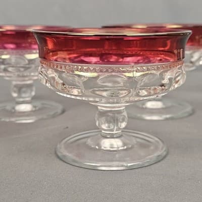 Tiffin Franciscan King's Crown Coupe Dessert Glasses Cranberry Set 4 Excellent