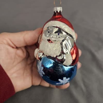 Vintage Santa Ornament Rolly Polly Blue Bulb