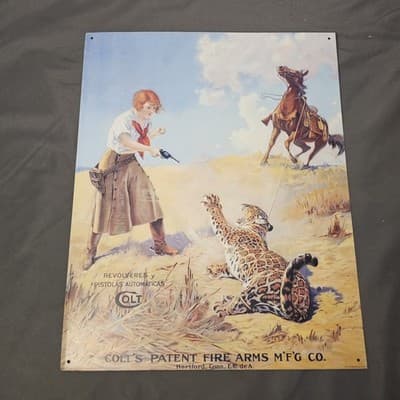 VTG Colt's Patent Fire Arms Manufacturing Co 1991 Metal Advertising Sign Horse