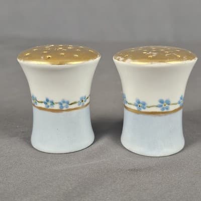 Barvaria Salt and Pepper Shakers Vintage Forget me Knots Gold