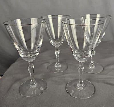 Fortoria Engagement Ring Wine Glass, Set Of 4, Signed Excellent Cond. 7" Tall