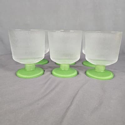 Vintage MCM Footed Texture Glass Cups Green Base Indiana Glass Set of 4 Retro
