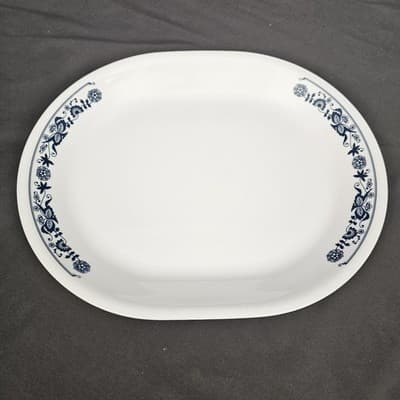 Vtg Corelle Old Town Blue Onion Floral Oval 12 Inch Platter USA Cottagecore