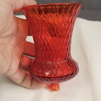 Vintage Amberina Honeycomb Optic Glass Peg Votive Candle Holder Cadmium Glow
