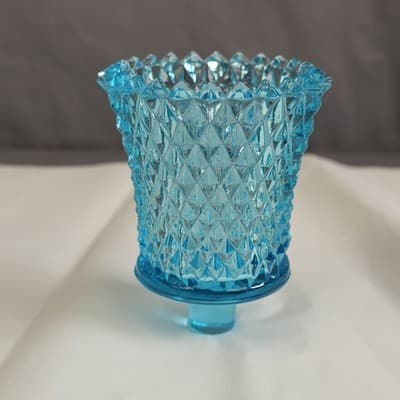 Vintage Blue Diamond Point Glass Peg Votive Cup Candle Holder Excellent Cond.