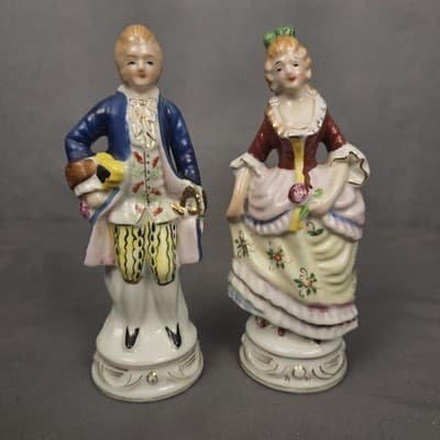 Vintage Hand Painted Man and Lady Porcelain Figurines 7.5" Occupied Japan