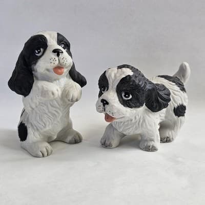 Bllack & White Dog Puppy Figurines Homco Spaniel Cavaliar #1427