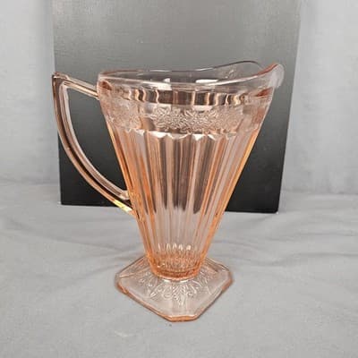 Pink Glass Handled Pitcher, Depression Glass, Retro, Antique, Unique