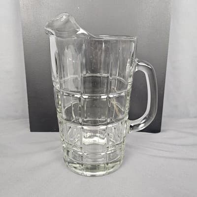 Vintage Anchor Hocking Glass Pitcher Tartan Manchester Heavy Clear 50 oz 9.5"H