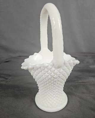 Westmoreland Milk Glass English Hobnail Basket 8 3/4" Tall