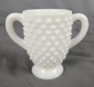 Fenton Milk Glass Hobnail Sugar Bowl Vase Small Vintage 3" Tall