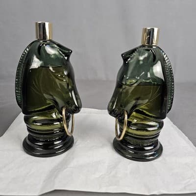 Vintage AVON Horse Pony Glass Decanter Bottles (Set Of 2) Chess Knight After-Sha