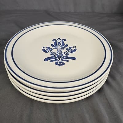 Pfaltzgraff Village Stoneware Salad Plates Blue Floral 6.75" Round Set of 4