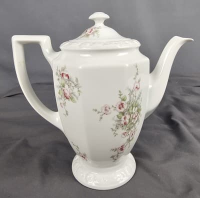 Rosenthal Iris Chocolate Pot Pink Roses, Blue Flowers Tea Pot with Lid