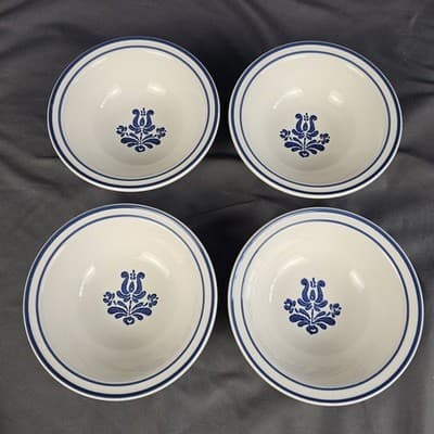 Pfaltzgraff Village Stoneware Bowl Soup Salad Blue Floral 6" Round Set of 4