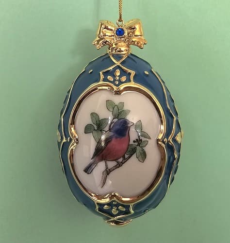 Danbury Mint Painted Bunting Christmas Ornament Birds of Splendor Blue Egg 3.5"