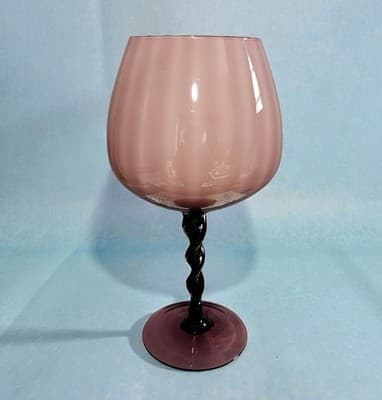 Vint. Hand Blown Art Glass Rose Burgandy Pedestal Vase Compote Twisted Stem 12"