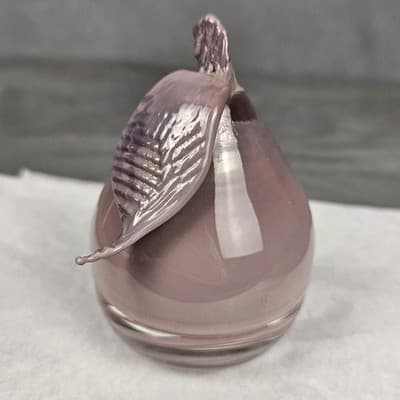 Vintage Italian Style Hand Blown Glass Fruit Rose Pink Pear 2 piece Container