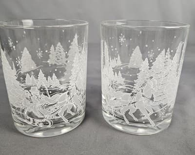 Frosted Horse Drawn Sleigh Tumbler Winter Scene Christmas 12 oz Set of 2