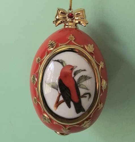 Danbury Mint Scarlet Tanager Christmas Ornament Birds of Splendor Egg 3.5"