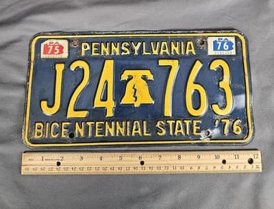 Pennsylvania License Plate Bicentennial State, original 76 tags J24 763 Expired