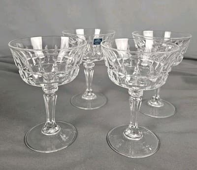 Vintage Set 4 Lady Victoria Lead Crystal Champagne Glasses Tall Sherbet