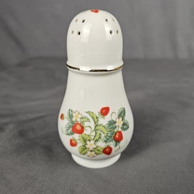 Vintage Avon Strawberry Porcelain Sugar Shaker - 22K Gold Trim , Made In Brazil