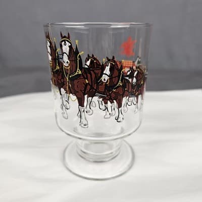 Vintage Budweiser Champion Clydesdales Footed Glass Tumbler 14-16 oz.