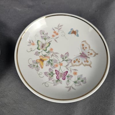 2 Vintage Avon porcelain mini plate with butterflies- 22kt gold trim -4½" dia.