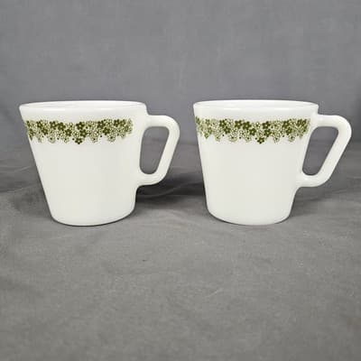 Vintage Pyrex Corelle Spring Blossom Milk Glass Mugs Set of 2