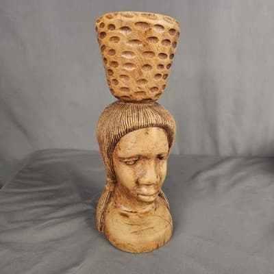 Folk Art Vintage Midcentury Wood Carving Sculpture Jamaica Signed T. Plummer