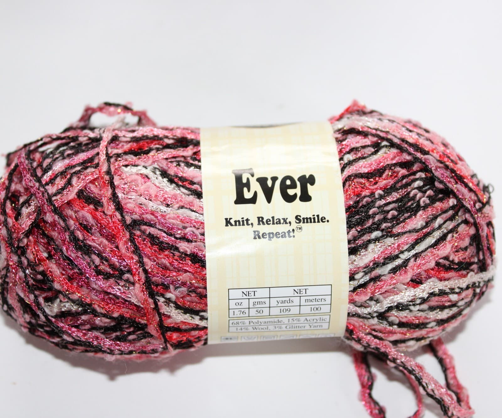SALE Universal Yarn Ever Col 13 Pinks Black White Glitter 50gr 100m Acrylic Wool