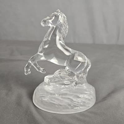 Cristal D' Arques Crystal Clear Glass Rearing Horse Figurine Statue Frosted Base