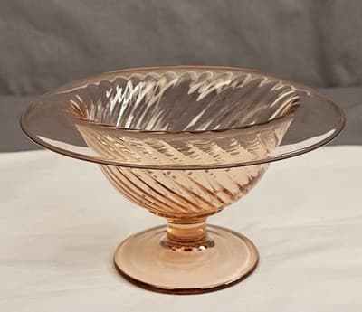Imperial Twist Optic Pink Footed Pedestal Bowl Swirl with Rolled Rim Dish 1920s