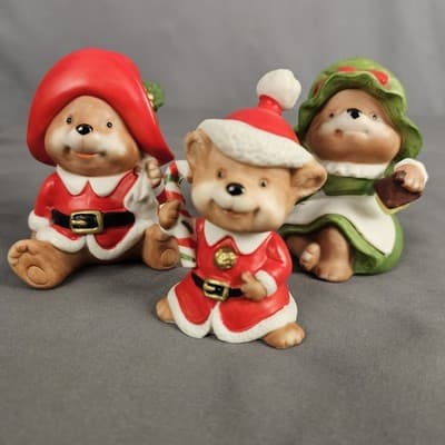 Homco Claus Family Bears Santa and Mrs. w/ Child Set of 3 Figurines #5600