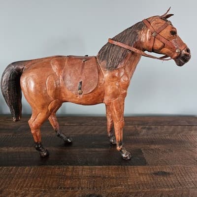 Vintage Handmade Leather Horse Figurine Statue Equestrian