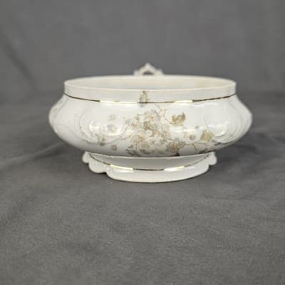 LS&S Carlsbad Sugar Bowl Base Austria Pink Blue Florals Scalloped Vintage