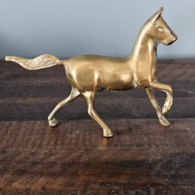 Vintage Brass Horse Figurine Solid 4.5" High x 7" long