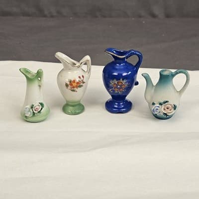 4 Vintage Occupied Japan Miniatures - Pitcher, Watering Can, & Pitcher w/ Roses