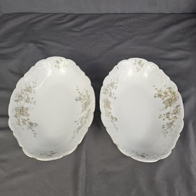 2 LS&S Carlsbad Vegetable Serving Bowls Austria Blue Florals Scalloped Vtg