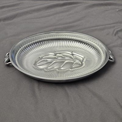 Vintage Oval Glass Tray with Fixed Silver-Plate Gallery Rim - EUC