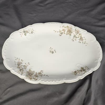 LS&S Carlsbad Small Platter Austria Pink Blue Florals Scalloped Vtg