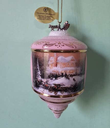 2001 Bradford Editions Thomas Kinkade Ornament EUC Victorian Christmas II Glass